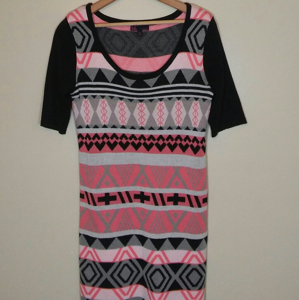 T/O Sweater dress Aztec Tribal pink/gray size M